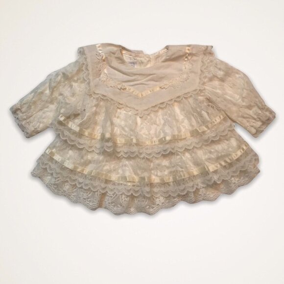 Gunne Sax Vintage 80s Lace Peasant Dress Ivory Ecru 6 Months - Picture 1 of 8